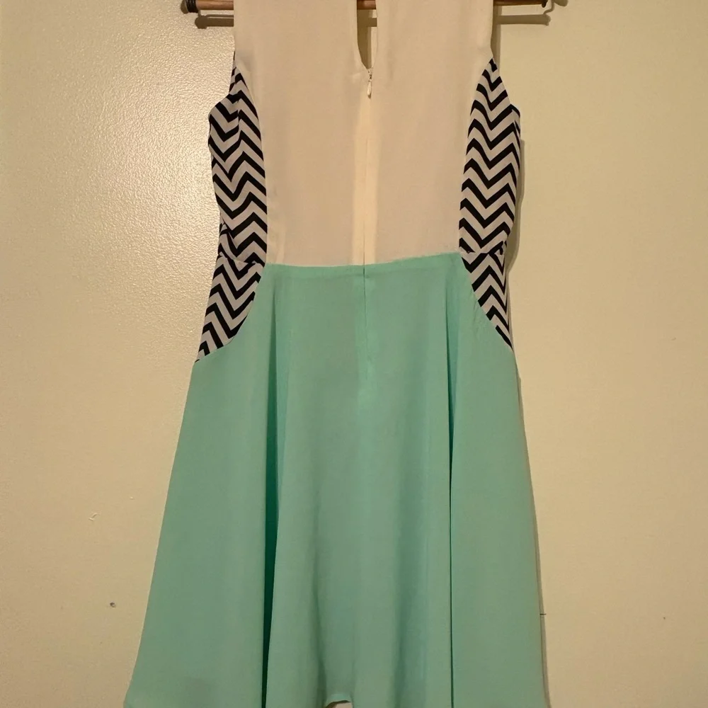 Altar'd State Cream, Black Chevron & Mint Green Fit-and-Flare Dress - Picture 3 of 5